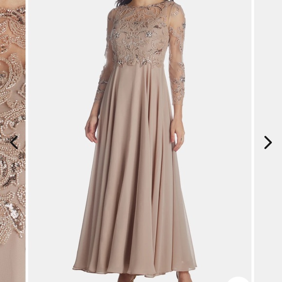 Taupe Beaded Top Long Chiffron Skirt Dress New With Tags from Lord and Taylor - Picture 5 of 6